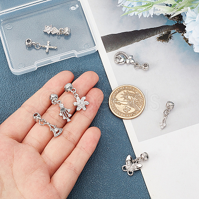 8Pcs 8 Style Rack Plating Brass Micro Pave Clear Cubic Zirconia Pendants ZIRC-OC0001-05P-1