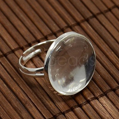 18mm Clear Domed Glass Cabochon Cover and Brass Pad Ring Bases for DIY Portrait Ring Making DIY-X0130-S-1