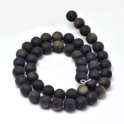 Frosted Natural Golden Sheen Obsidian Round Bead Strands G-F266-04-8mm-1