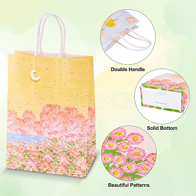 10Pcs 2 Colors Paper Flower Pattern Printed Carry Storage Tote Bags ABAG-TA0001-49A-1