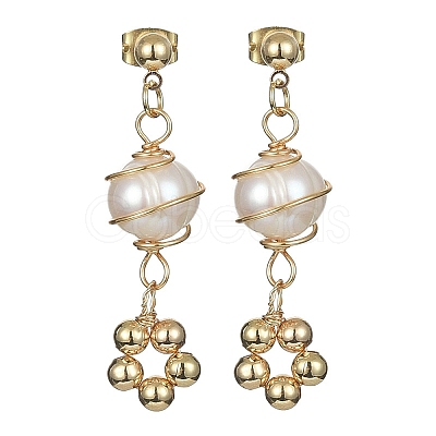 Natural Pearl Dangle Stud Earrings EJEW-JE05304-1