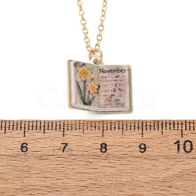 Brass Enamel Book Pendant Necklaces for Women KK-CBAF5B9-01G-11-1