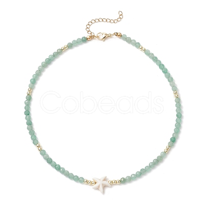 Summer Beach Natural Green Aventurine Round Beaded Necklaces NJEW-JN05262-05-1