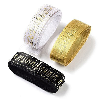 15 Yards 3 Colors Single Face Gold Stamping Polyester Satin Ribbon SRIB-XCP0001-22-1