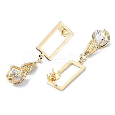 Rectangle & Teardrop Brass Micro Pave Cubic Zirconia Dangle Stud Earrings EJEW-D098-18G-1