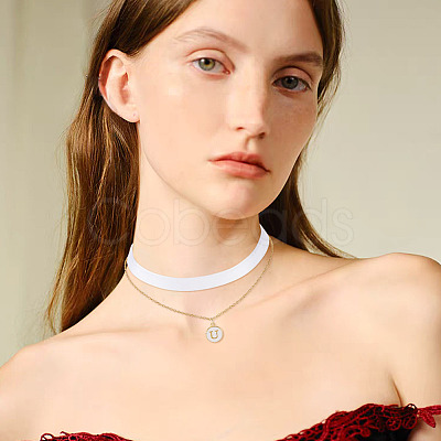 Alloy Enamel Letter Pendant Single Face White Velvet Ribbon & Brass Chain Double Layered Choker Necklaces NJEW-TAC0036-1