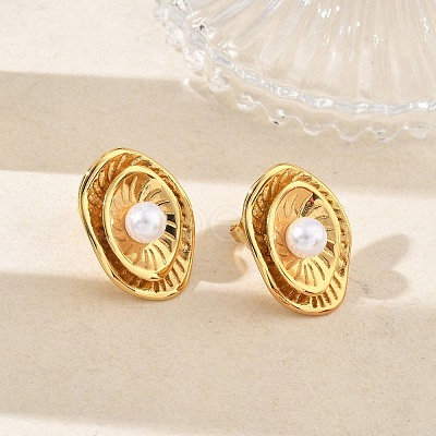 304 Stainless Steel & ABS Plastic Pearl Stud Earrings SA-CBA2696-37G-1