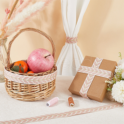 3 Yards Polyester Leaf Jacquard Ribbons SRIB-WH20020-020E-1
