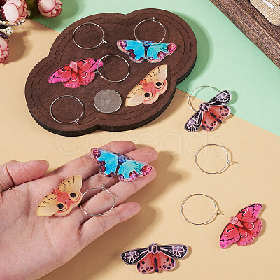 4 Pairs 4 Colors Butterfly Alloy & Acrylic Hoop Earrings EJEW-TA0001-88A-1