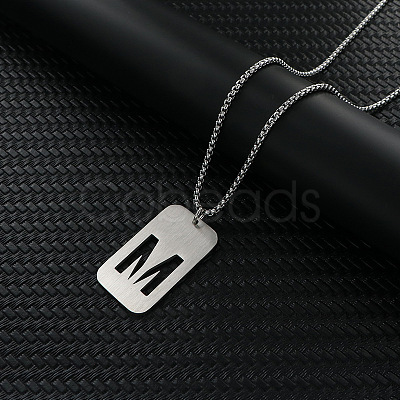 Rectangle with Hollow Out Letter 201 Stainless Steel Pendant Necklaces FS-WG34D20-04-1