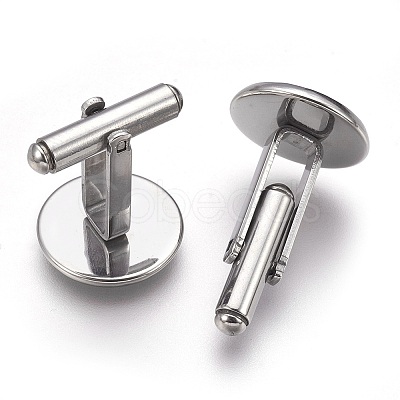 Tarnish Resistant Flat Round Stainless Steel Cuffinks X-STAS-P207-08P-D-1