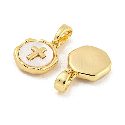 Brass Pave Shell Charms KK-G490-35G-1