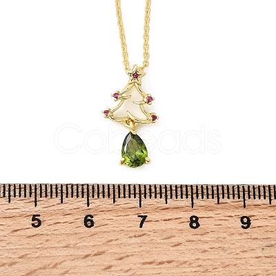 Christmas Tree Brass Micro Pave Cubic Zirconia Pendants Necklaces NJEW-L468-01G-B02-1
