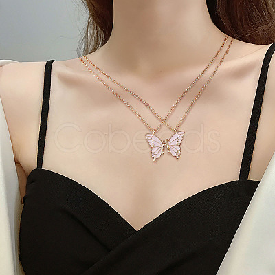 2Pcs Iron Matching Butterfly Pendant Necklaces for Mother Daughter Friends JN1034A-1-1