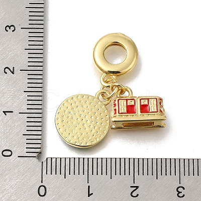 Brass Red & Green Enamel European Dangle Charms KK-R002-21G-1