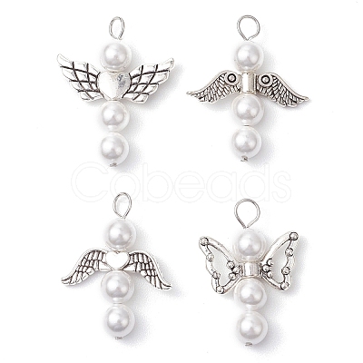 Shell Pearl Beaded Angel Pendants PALLOY-JF03016-1