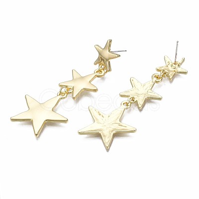 Triple Star Long Dangle Stud Earrings EJEW-N100-002-NR-1