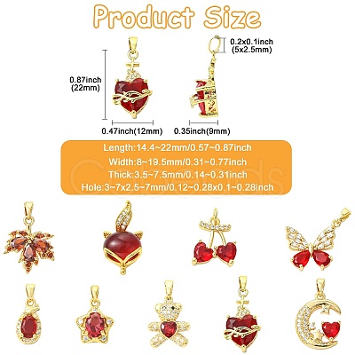 9Pcs Brass Micro Pave Cubic Zirconia Pendants KK-CJ0003-99-1
