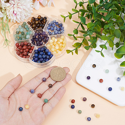 280Pcs 7 Styles Natural Amethyst & Lapis Lazuli & Blue Spot Jasper & Green Aventurine & Yellow Tiger Eye & Yellow Jade & Red Jasper Chakra Beads G-PA0001-93C-1