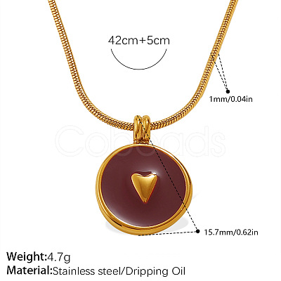 304 Stainless Steel Enamel Shell Flat Round with Heart Pendant Necklaces for Women WG2F9FE-05-1