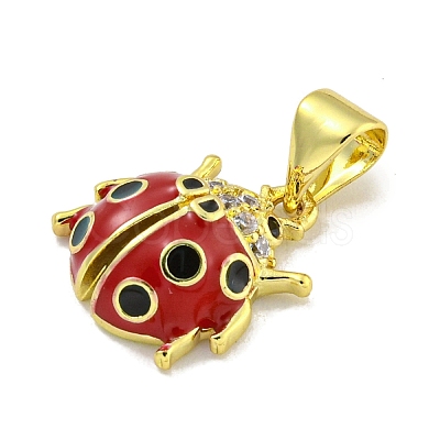 Rack Plating Brass Micro Pave Clear Cubic Zirconia with Enamel Pendant KK-B091-37G-01-1