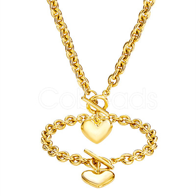 Heart Stainless Steel Pendant Necklaces & Charm Bracelets Sets FS-WG8EF15-02-1