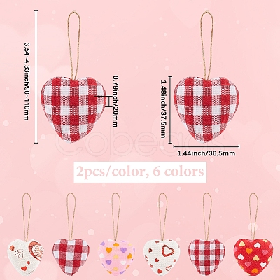 12Pcs 6 Colors Valentine's Day Foam & Cloth Pendant Decoration AJEW-CY0001-34-1
