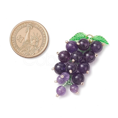 Natural Amethyst & Glass Seed Beaded Grape Pendants PALLOY-MZ00872-02-1