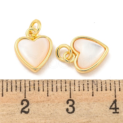 Natural Shell & Brass Heart Charms with Jump Rings KK-P275-09G-1