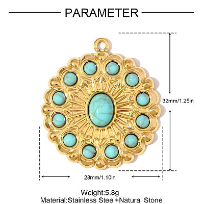 304 Stainless Steel with Synthetic Turquoise Pendants STAS-OY006-52G-1
