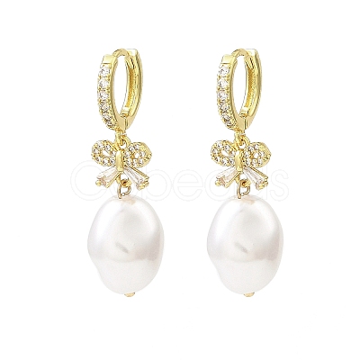 Bowknot Brass Micro Pave Cubic Zirconia Hoop Earrings EJEW-L270-009G-1