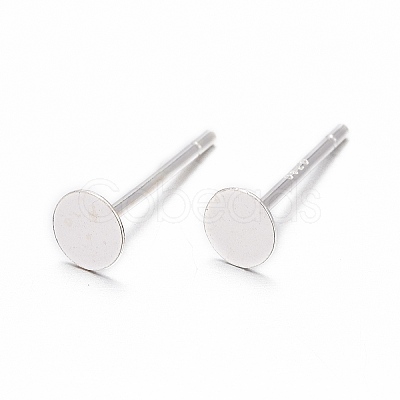 925 Sterling Silver Round Flat Pad Stud Earring Findings STER-T002-200S-1