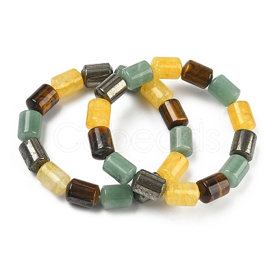 Column Natural Pyrite & Green Aventurine & Tiger Eye & Dyed Orange Quartz Beads Stretch Bracelets for Women Men BJEW-A148-01A-22-1
