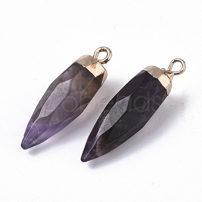 Top Golden Plated Natural Amethyst Pointed Pendants X-G-S359-078F-1