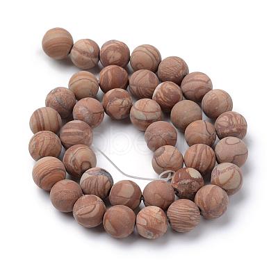 Natural Wood Lace Stone Round Bead Strands G-T055-8mm-06-1