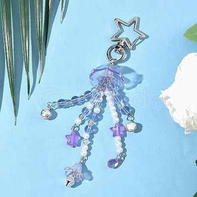 Flower Glass & Plastic Pearl & Alloy Pendant Decorations HJEW-JM03435-1