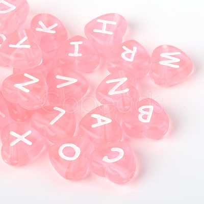Transparent Acrylic Heart Horizontal Hole Letter Beads X-TACR-Q101-01A-1