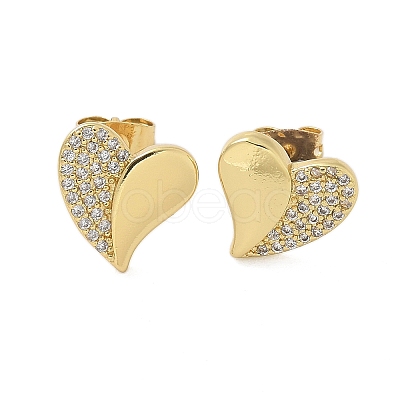 Brass Micro Pave Clear Cubic Zirconia Stud Earrings for Women EJEW-U034-02G-01-1