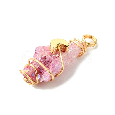 2Pcs Electroplated Natural Quartz Crystal Dyed Copper Wire Wrapped Pendants PALLOY-JF03170-01-1