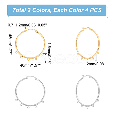 Unicraftale 8Pcs 2 Colors 304 Stainless Steel Huggie Hoop Earring Findings STAS-UN0044-76-1