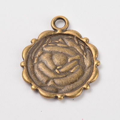 Flower Alloy Pendant Cabochon Settings and Half Round/Dome Clear Glass Cabochons DIY-X0221-AB-FF-1