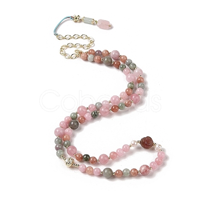 Natural Agate & Pearl & Natural Rose Quartz Beaded Necklaces NJEW-L119-08G-1