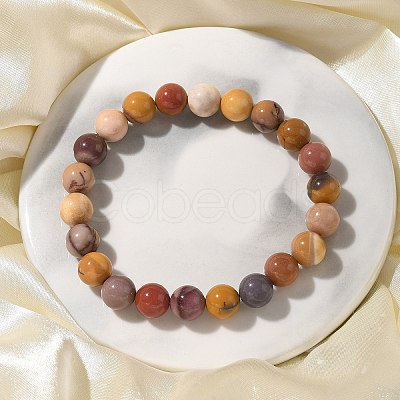 Natural Mookaite Beaded Stretch Bracelets X-BJEW-Q692-52-8mm-1