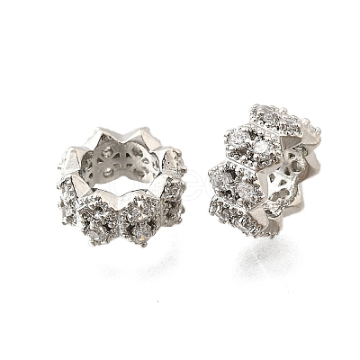 Wave Brass Micro Pave Cubic Zirconia European Beads KK-K300-07B-P-1