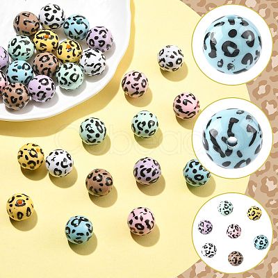 28Pcs 7 Colors Printed Opaque Acrylic Beads OACR-FS0002-46-1