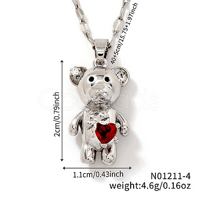 Brass Pave Cubic Zirconia Cute Bear Pendant Necklaces for Women ZL7523-4-1
