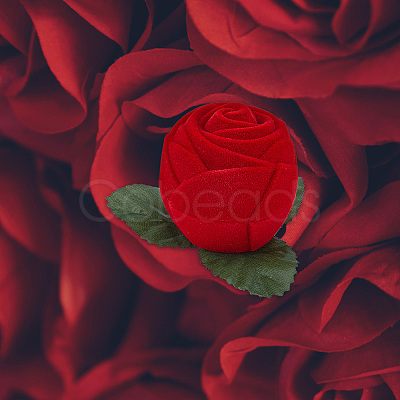 Flocking Plastic Rose Finger Ring Boxes CON-DR0001-01-1