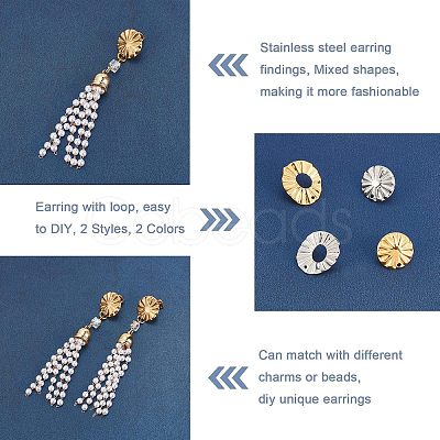 16Pcs 4 Style 304 Stainless Steel Stud Earring Findings STAS-UN0031-23-1