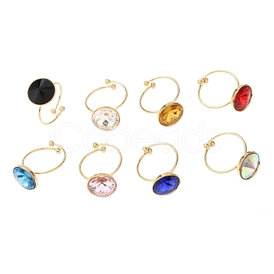 304 Stainless Steel with Glass Cuff Rings for Women RJEW-K309-41C-1