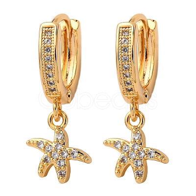 Starfish Brass Micro Pave Cubic Zirconia Hoop Earrings EJEW-F384-14G-01-1